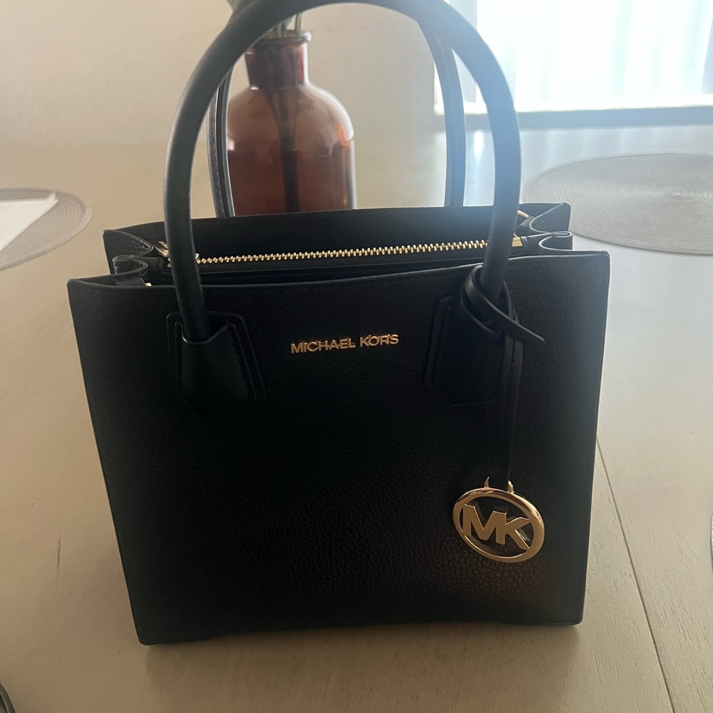 Michael Kors Black Satchel with Gold-Tone Accents